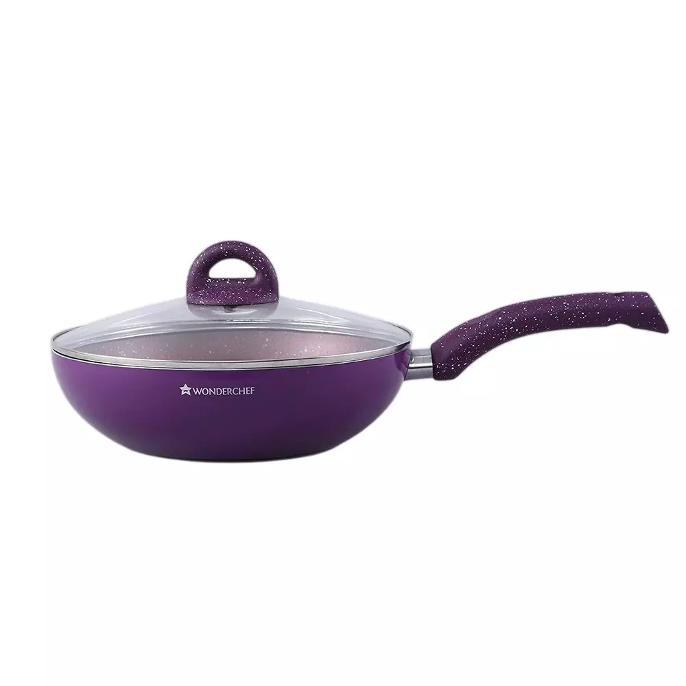Wonderchef Granite Wok with Glass lid 24 cm 2.7 L Non-Stick Aluminum Purple, 63153529