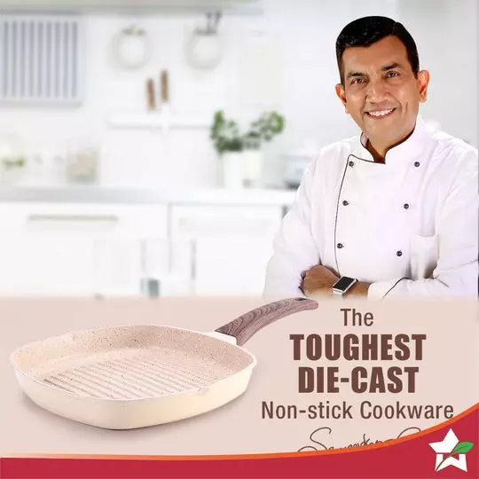 Wonderchef Duralife Grill Pan 24 cm 1.5 L Pure Grade Aluminium Non-Stick Ivory, 63154797