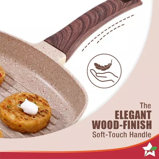 Wonderchef Duralife Grill Pan 24 cm 1.5 L Pure Grade Aluminium Non-Stick Ivory, 63154797