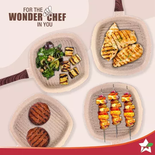 Wonderchef Duralife Grill Pan 24 cm 1.5 L Pure Grade Aluminium Non-Stick Ivory, 63154797