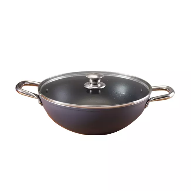 Wonderchef Eco Glide Kadhai with Glass Lid 24 cm 2.5 L Aluminium Chemical-free Ceramic Coating Grey, 63155093