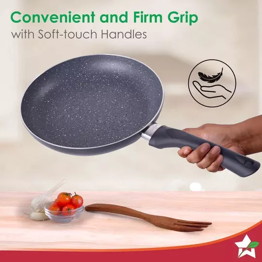 Wonderchef Sienna Dosa Tawa, Fry Pan & Kadhai with Glass Lid Non-Stick Virgin Aluminium Granite, 63155010 (4 Pcs Set)