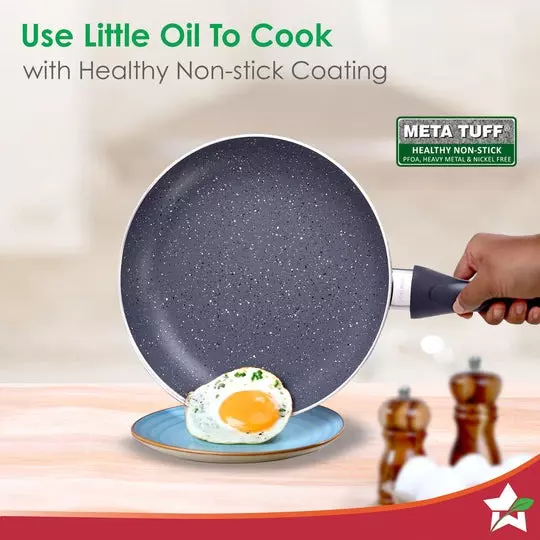 Wonderchef Sienna Dosa Tawa, Fry Pan & Kadhai with Glass Lid Non-Stick Virgin Aluminium Granite, 63155010 (4 Pcs Set)