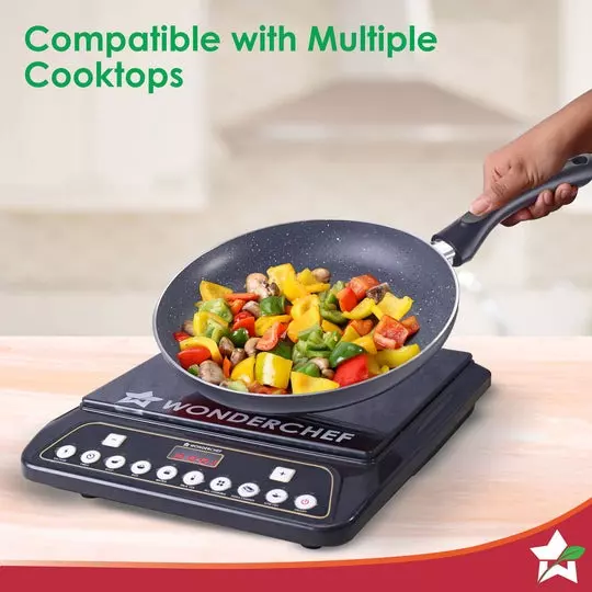 Wonderchef Sienna Dosa Tawa, Fry Pan & Kadhai with Glass Lid Non-Stick Virgin Aluminium Granite, 63155010 (4 Pcs Set)