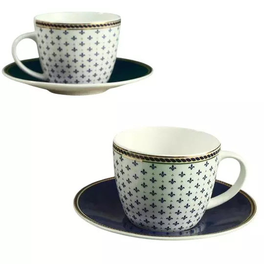 Wonderchef Sicilia Cup & Saucer Set 200 ml Fine Bone China Royal Blue, 63154688 (2 Pcs Set)