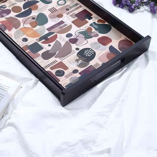 Wonderchef Casablanca Tray Abstract Pattern Engineered Wood Brown 12x18x2 cm Large, 63154676