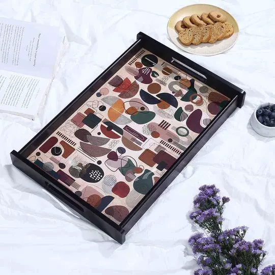 Wonderchef Casablanca Tray Abstract Pattern Engineered Wood Brown 12x18x2 cm Large, 63154676