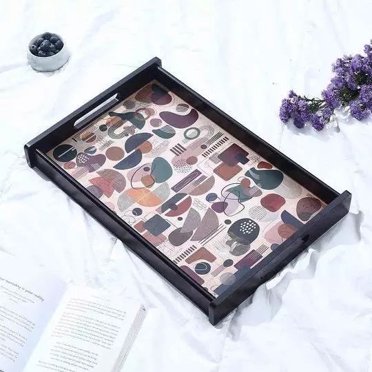 Wonderchef Casablanca Tray Abstract Pattern Engineered Wood Brown 12x18x2 cm Large, 63154676