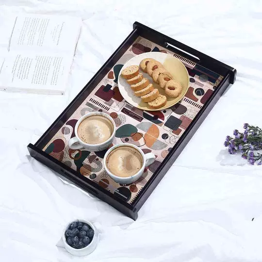 Wonderchef Casablanca Tray Abstract Pattern Engineered Wood Brown 12x18x2 cm Large, 63154676