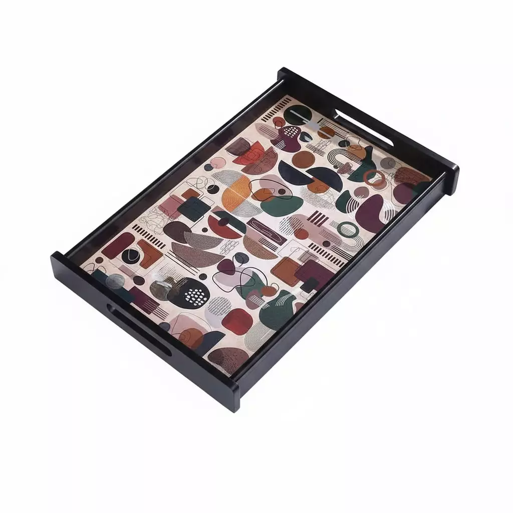 Wonderchef Casablanca Tray Abstract Pattern Engineered Wood Brown 12x18x2 cm Large, 63154676