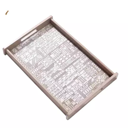 Wonderchef Casablanca Tray Geometric Pattern Engineered Wood Brown 12x18x2 cm Large, 63154671