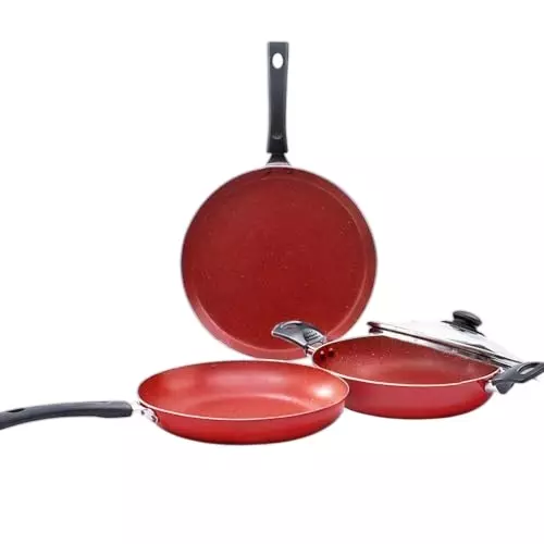 Wonderchef Valencia Dosa Tawa, Fry Pan Kadhai with Glass Lid Non Stick Pure Grade Aluminium Blue, 63154679 (4 Pcs Set)