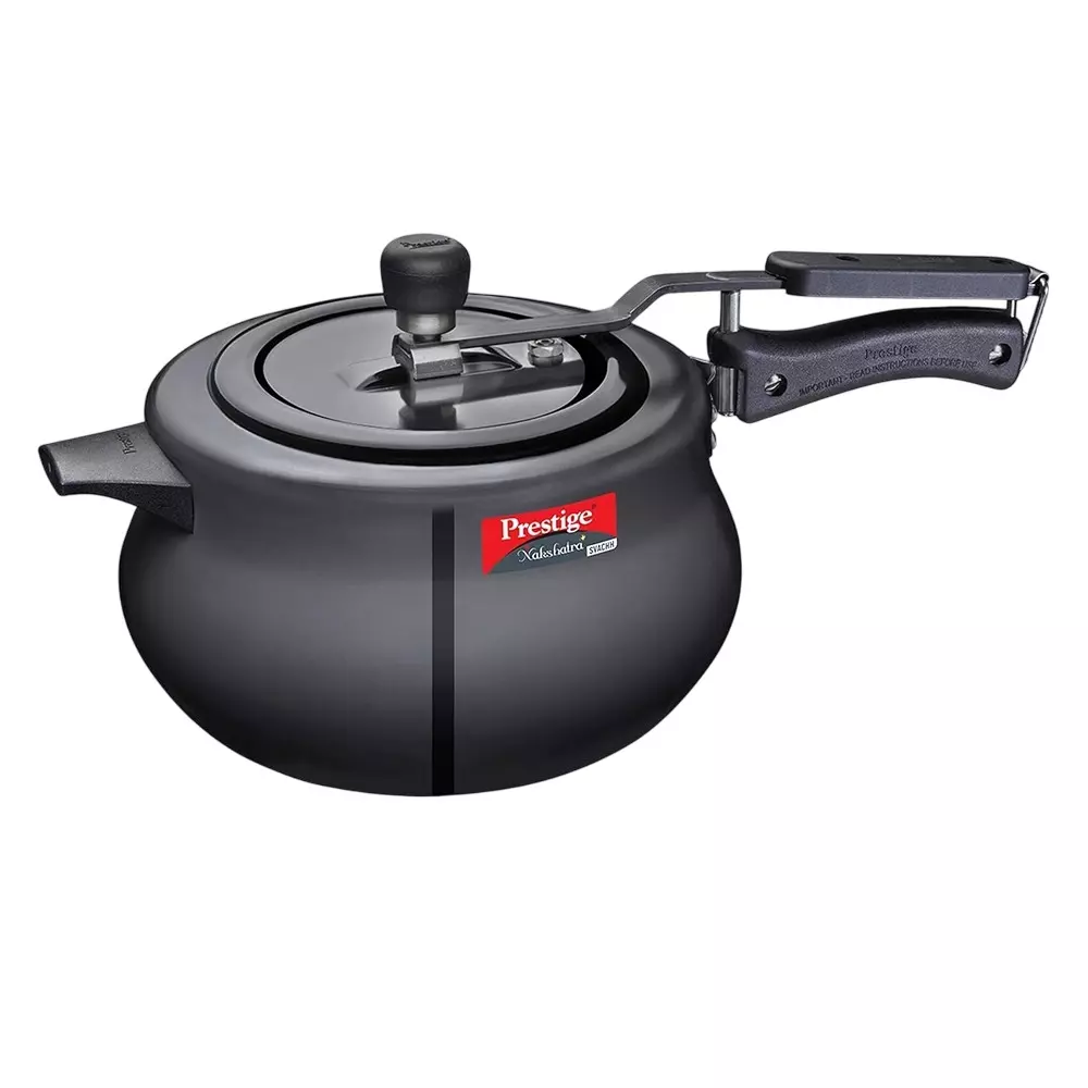 Prestige Svachh Nakshatra Plus Pressure Cooker 5 L Capacity Sturdy Handle Aluminium Black, 10761