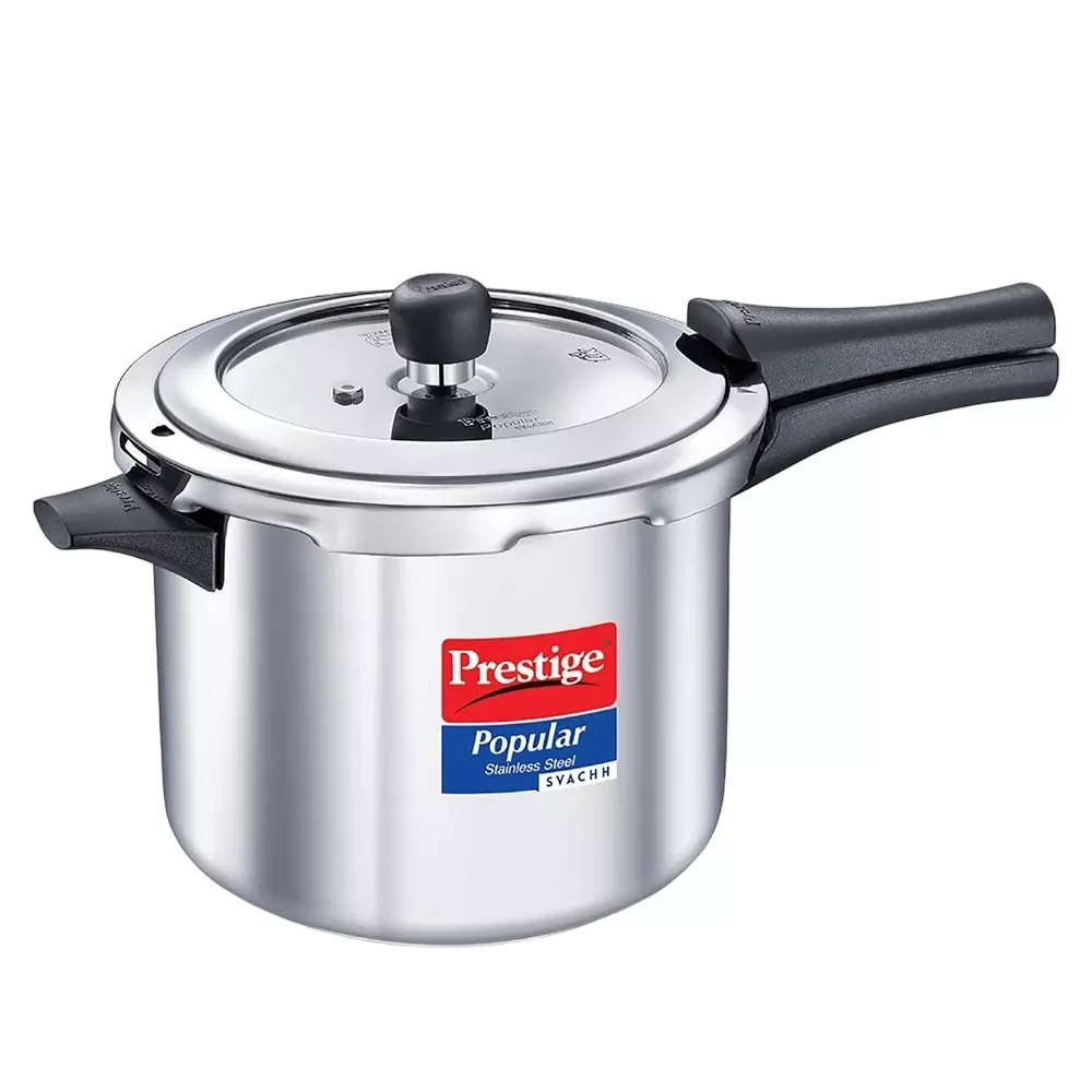 Prestige Popular Svachh Pressure Cooker 5 L Capacity Comfortable Handles Stainless Steel Silver, 20173