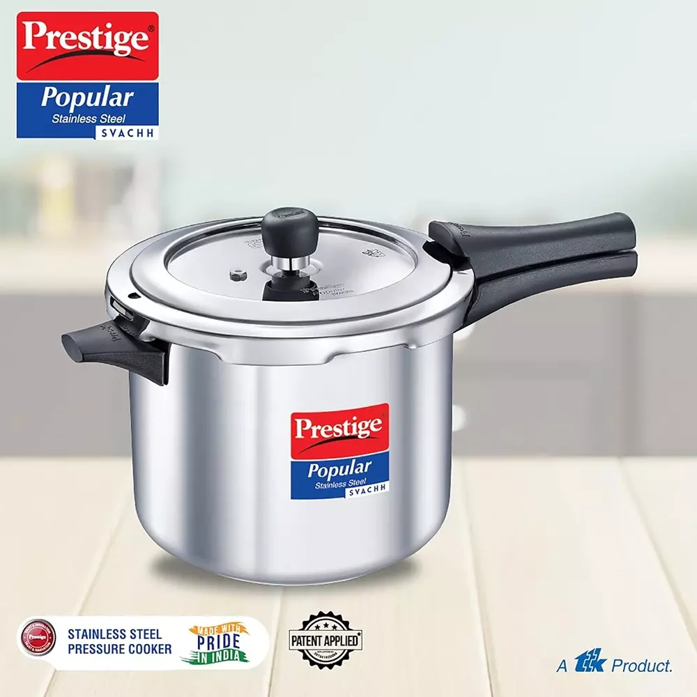 Prestige Popular Svachh Pressure Cooker 5 L Capacity Comfortable Handles Stainless Steel Silver, 20173