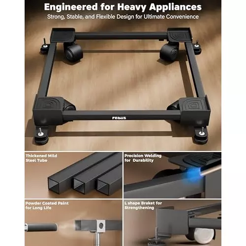 FEDUS Dishwasher Stand Trolley with Wheels 225 Kg Load Capacity Single Double Door MS Steel Frame Black