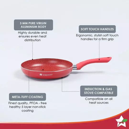 Wonderchef Royal Velvet Fry Pan 24 cm 1.8 L Virgin Aluminium Non-Stick Red, 63153442