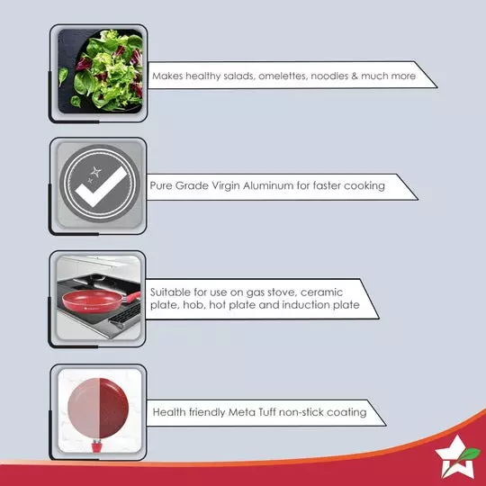 Wonderchef Royal Velvet Fry Pan 24 cm 1.8 L Virgin Aluminium Non-Stick Red, 63153442