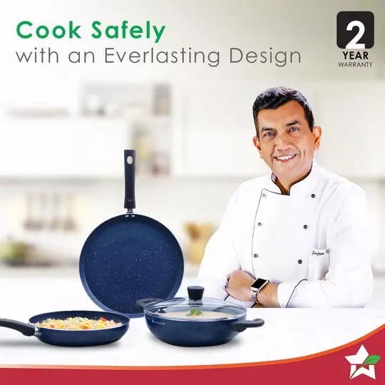 Wonderchef Galaxy Dosa Tawa, Fry Pan & Kadhai with Glass Lid Non-Stick Pure Grade Aluminium Midnight Blue, 63154697 (4 Pcs Set)