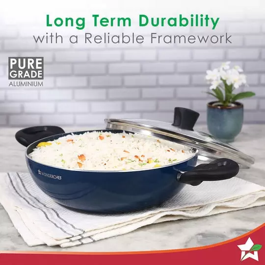 Wonderchef Galaxy Dosa Tawa, Fry Pan & Kadhai with Glass Lid Non-Stick Pure Grade Aluminium Midnight Blue, 63154697 (4 Pcs Set)