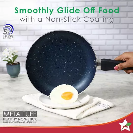 Wonderchef Galaxy Dosa Tawa, Fry Pan & Kadhai with Glass Lid Non-Stick Pure Grade Aluminium Midnight Blue, 63154697 (4 Pcs Set)