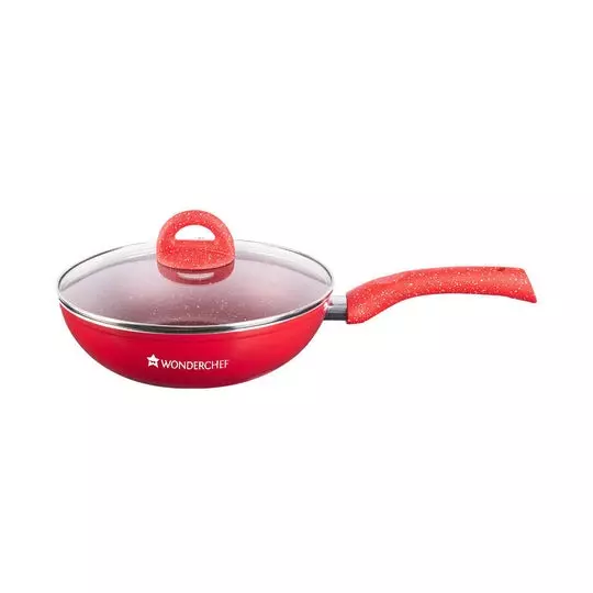 Wonderchef Granite Dosa Tawa, Fry Pan & Kadhai with Glass Lid Non-Stick Pure Grade Aluminium Red, 63153526 (4 Pcs Set)