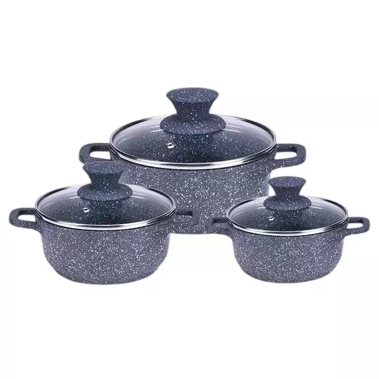 Wonderchef Granite 1.15, 2, 4.5 L Cookware Set with Glass Lid Pure Grade Aluminium Grey, 63151691 (6 Pcs Set)