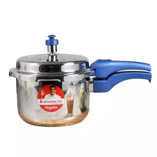 Wonderchef Nigella 3 L Pressure Cooker with Outer Lid Stainless Steel Chrome & Blue ISI Certified, 63152826