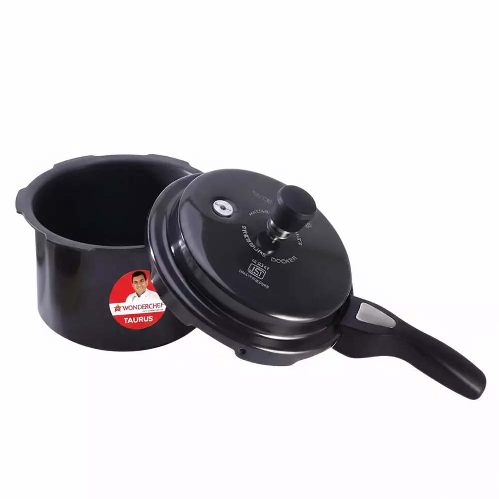 Wonderchef Taurus 3 L Pressure Cooker with Outer Lid Hard Anodized Black ISI Certified, 63154822