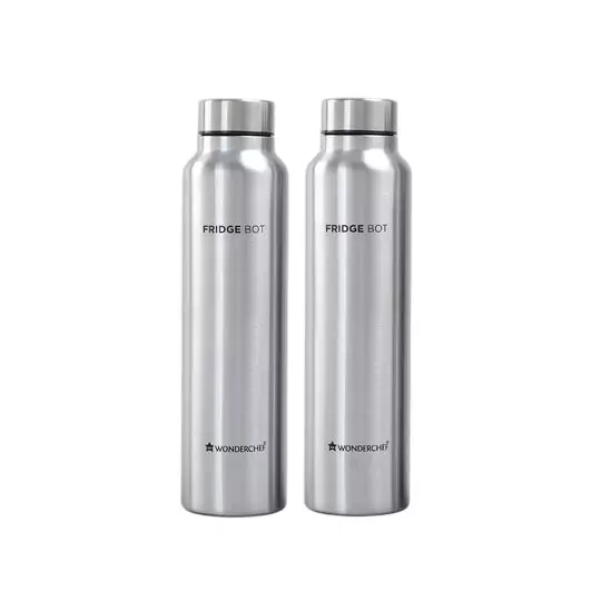 Wonderchef Fridge-Bot Water Bottle 1000 ml 304 Stainless Steel Chrome, 63153414 (2 Pcs Set)