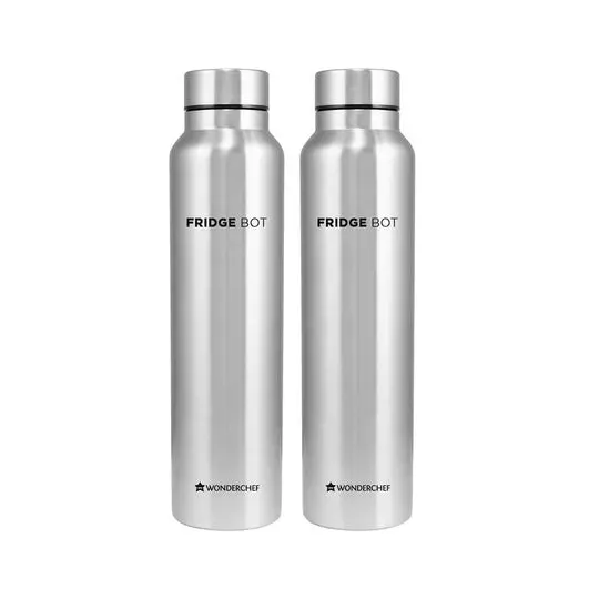 Wonderchef Fridge-Bot Water Bottle 1000 ml 304 Stainless Steel Chrome, 63153414 (2 Pcs Set)