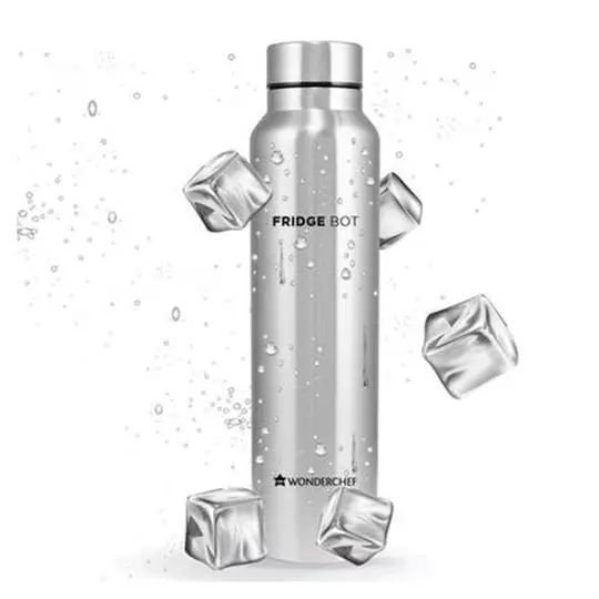 Wonderchef Fridge-Bot Water Bottle 1000 ml 304 Stainless Steel Chrome, 63153414 (2 Pcs Set)