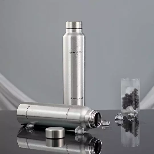 Wonderchef Fridge-Bot Water Bottle 1000 ml 304 Stainless Steel Chrome, 63153414 (2 Pcs Set)