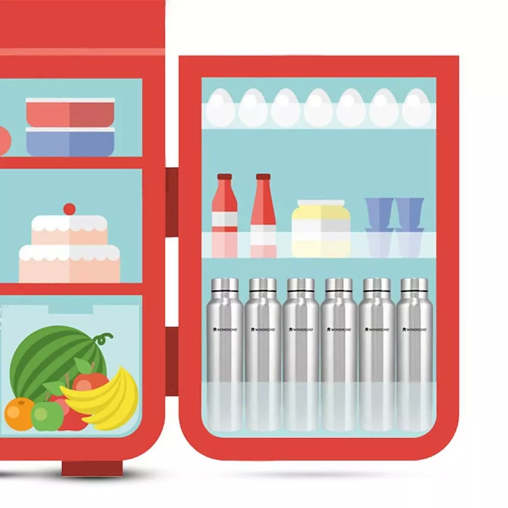 Wonderchef Fridge-Bot Water Bottle 1000 ml 304 Stainless Steel Chrome, 63153414 (2 Pcs Set)