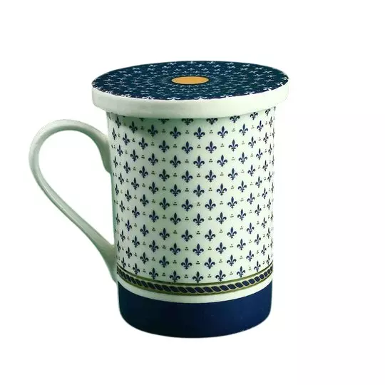 Wonderchef Sicilia Coffee Mug with Lid Set 329 ml Stoneware Navy Blue Glaze, 63154687