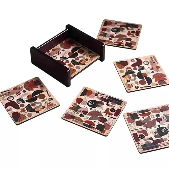 Wonderchef Casablanca Coaster Abstract Pattern Engineered Wood Brown 3.75x3.75x4 mm , 63154677 (6 Pcs Set)