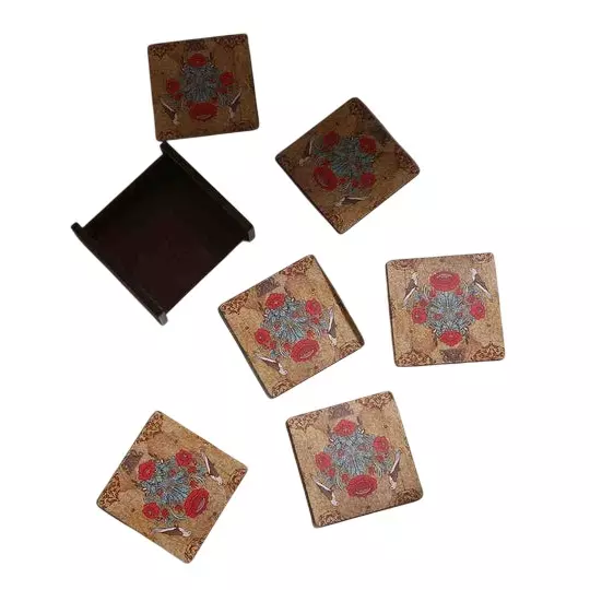 Wonderchef Casablanca Coaster Damask Motif Engineered Wood Brown 10x10 cm, 63154056 (6 Pcs Set)