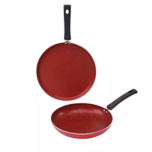 Wonderchef Valencia Dosa Tawa & Fry Pan 28 and 24 cm Non Stick Pure Grade Aluminium Red, 63154765 (2 Pcs Set)