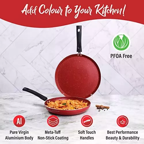 wonderchef-valencia-dosa-tawa-fry-pan-28-and-24-cm-non-stick-pure-grade-aluminium-red-63154765-2-pcs-set