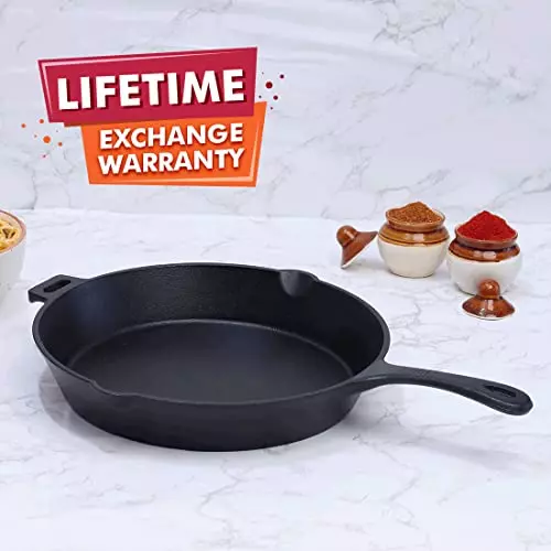 Wonderchef Forza Fry Pan 29 cm 2.8 L Pre Seasoned Cast Iron Black, 63153851