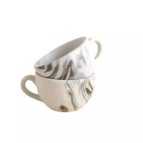 Wonderchef Teramo Cappucino Cup Marble Stoneware Marble White, 63153903 (2 Pcs Set)
