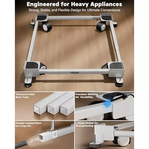 FEDUS Dishwasher Stand Trolley with Wheels 225 Kg Load Capacity Single Double Door MS Steel Frame White