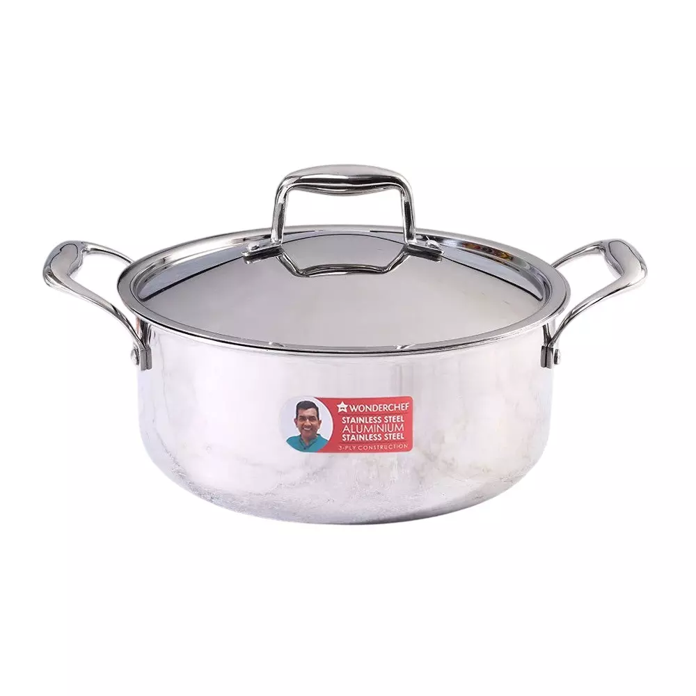 Wonderchef Nigella Casserole with Lid 24 cm 4.8 L Tri-ply Stainless Steel Chrome, 63153417
