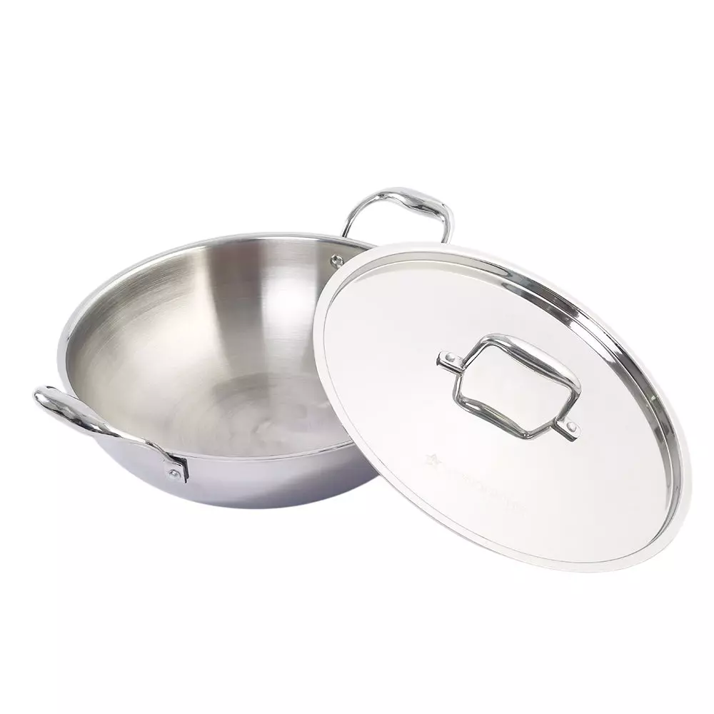Wonderchef Nigella Kadhai with Lid 28 cm 4.1 L Tri-ply Stainless Steel Chrome, 63154782