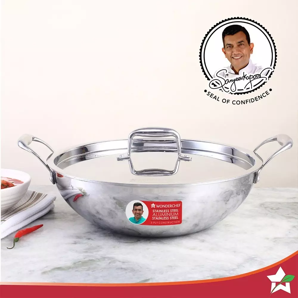 wonderchef-nigella-kadhai-with-lid-28-cm-41-l-tri-ply-stainless-steel-chrome-63154782