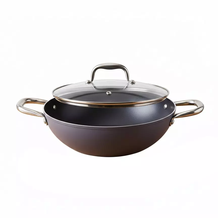 Wonderchef Eco Glide Kadhai with Glass Lid 28 cm 4.3 L Aluminium Chemical-free Ceramic Coating Grey, 63155094