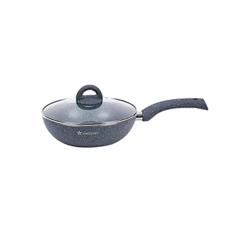 Wonderchef Granite Kadhai with Glass Lid 20 cm 1.5 L Non Stick Virgin Aluminium Grey, 63152038