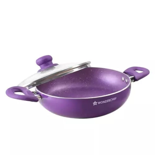 Wonderchef Orchid Kadhai with Glass Lid 24 cm Non Stick Virgin Aluminium Purple, 63152755