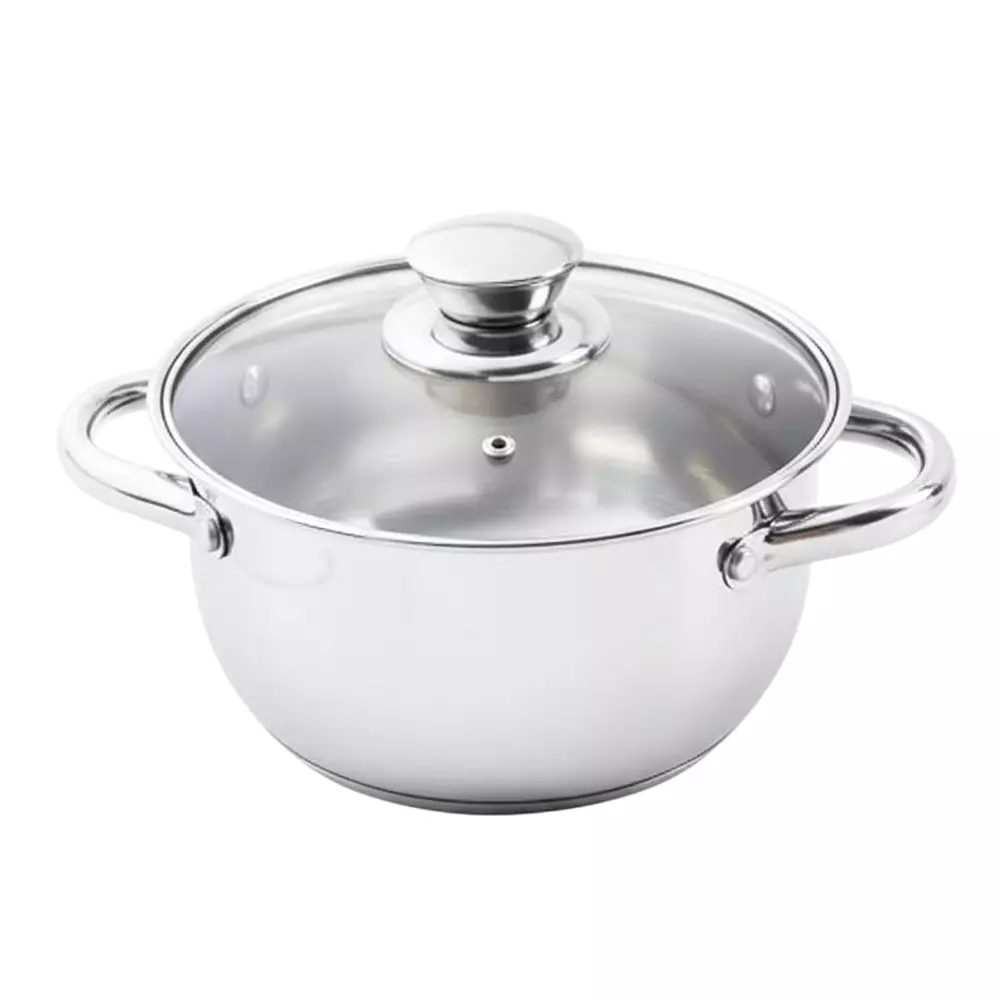 Wonderchef Nigella Casserole with Glass Lid 16 cm 1.5 L Tri-Ply Stainless Steel Chrome, 63154828