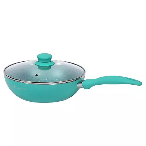 Wonderchef Celebration Dosa Tawa, Grill Pan, Fry Pan & Kadhai with Glass Lid Non Stick Virgin Aluminium Turquoise Blue, 63151530 (5 Pcs Set)